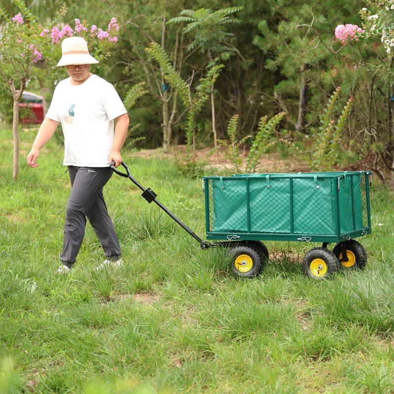 Utility Wagon with 880 lb Load - Mesh Garden Cart with 10" Tires, Removable Sides & Handle, for Landscaping & Outdoor Hauling