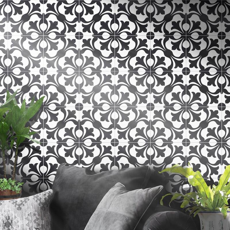 Handmade Sefrou in Black and White Tile, Pack of 12 (Morocco)