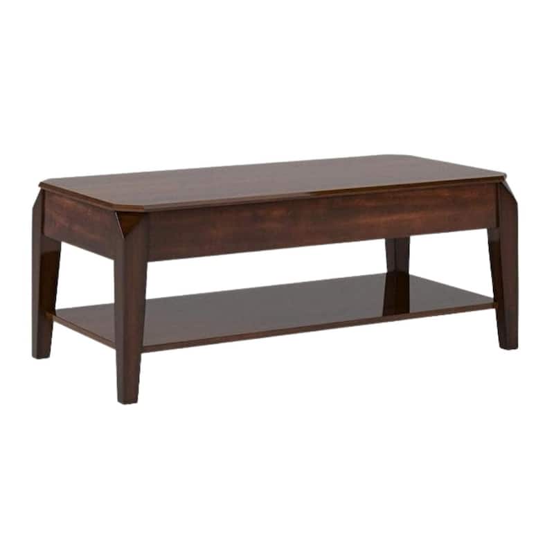 47 Inch Dark Brown Wood Lift Top Coffee Table with Storage Shelf - 23” x 19” x 47” - Dark-Brown