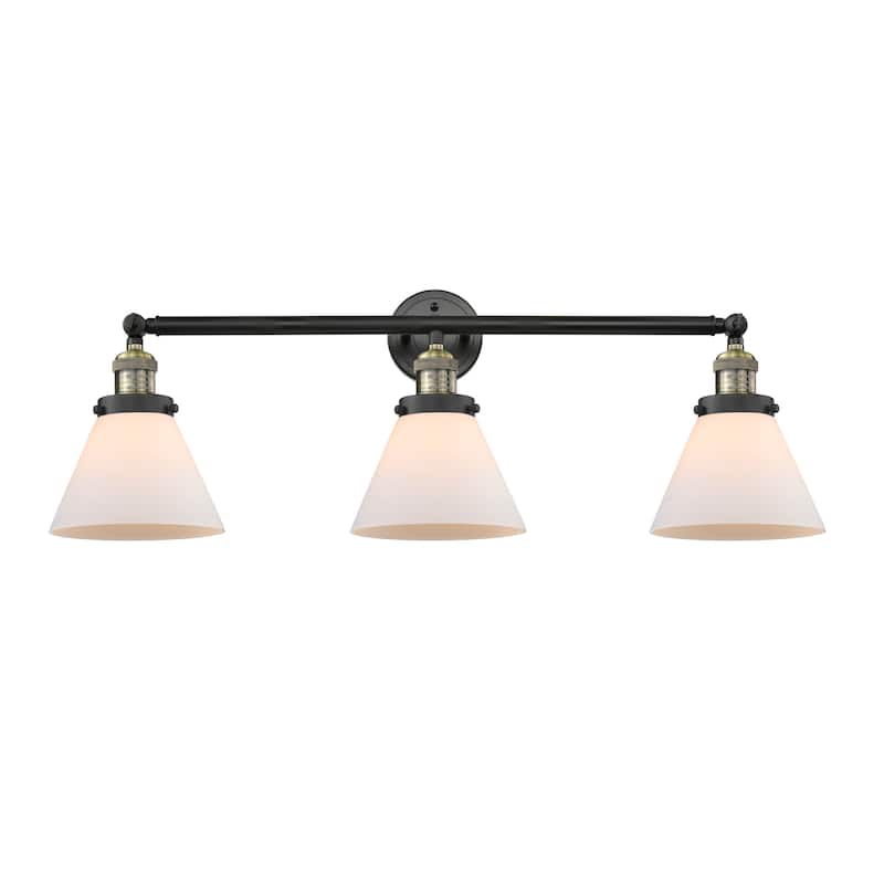Innovations Lighting Large Cone 3 Light 32" Wide Bathroom Vanity Light - Black Antique Brass / Matte White