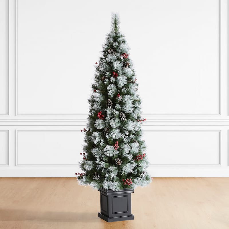 Glitzhome 4ft/5ft/6ft Pre-Lit Pine Artificial Christmas Porch Tree with Warm White Lights