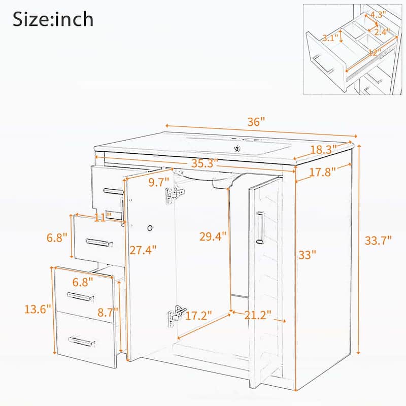 36'' Bathroom Vanity with Ceramic Sink Combo