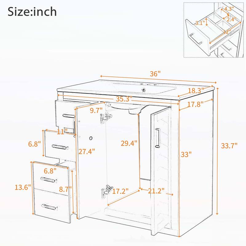 Freestanding Vanity Set with 3 Drawers& Soft Closing Doors