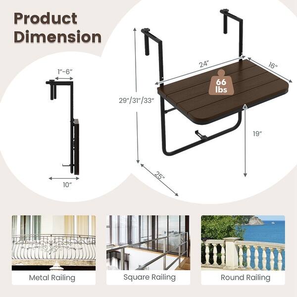 Costway Folding Hanging Table Outdoor Railing Table with 3-Level - See ...