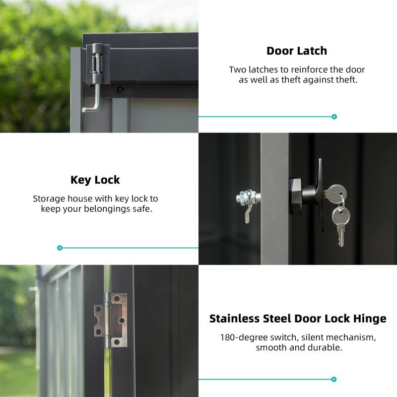 Rustproof Metal Garden Shed Storage Shed with Lockable Double Doors, Water-Resistant Tool Shed, Dual Air Vents