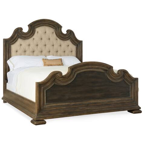 Hooker Furniture Fair Oaks King Hardwood Upholstered Panel Bed Frame - Saddle Brown / Anthracite