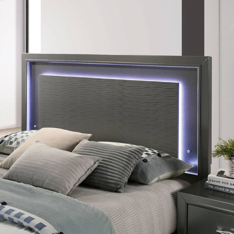 Furniture of America Lalt Modern 6-Piece Metallic Grey Wood Panel Bedroom Set with LED Light