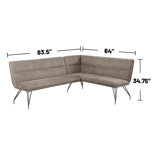 Fabric Upholstered L-Shaped Nook Dining Bench in Taupe and Black