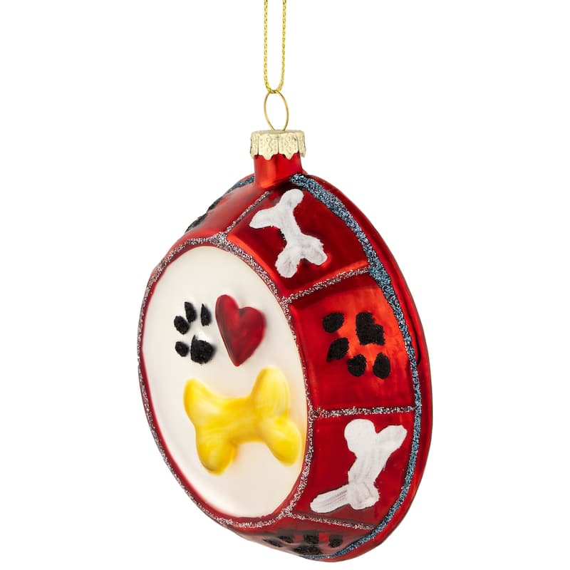 3.75" Bones and Heart Dog Food Bowl Glass Christmas Ornament