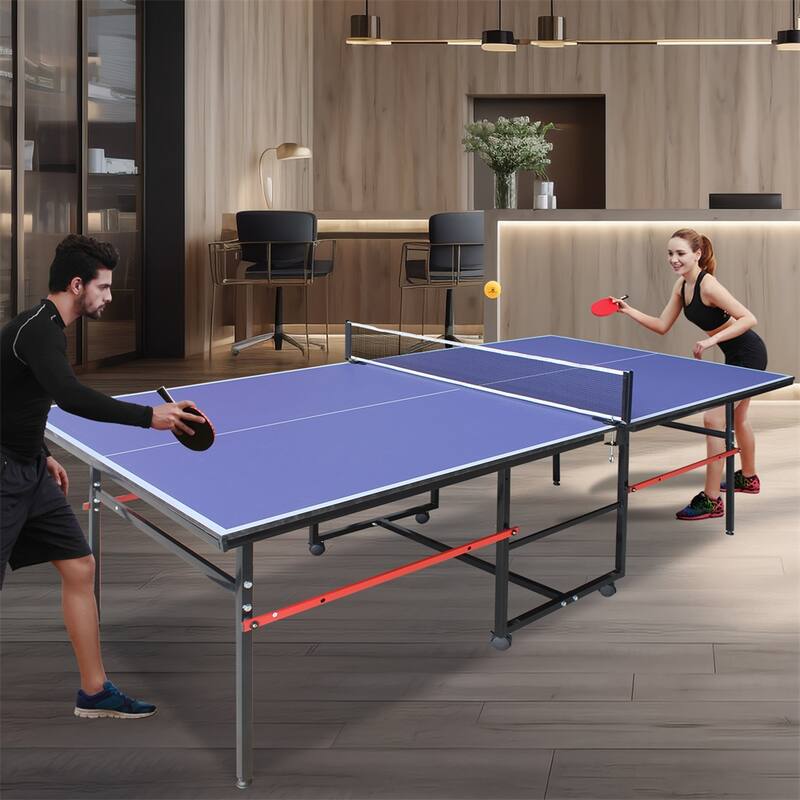 8FT Mid-Size Foldable Table Tennis, 2 Table Tennis Paddles & 3 Balls