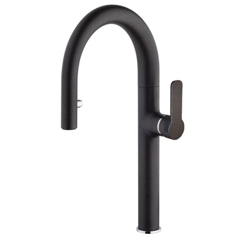 LaToscana Nove Single Handle Pull-Down Spray Kitchen Faucet - Black Metallic