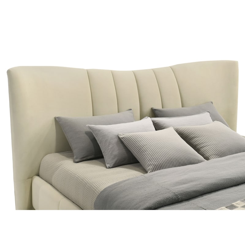 Evelyn Upholstered Panel Platform Bed Ivory