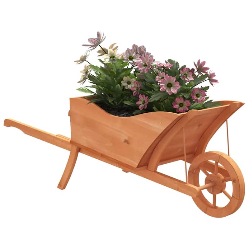 vidaXL Wheelbarrow Planter Natural Wood Solid Fir Wood Large Portable - 17.9 x 50.4 x 16.9