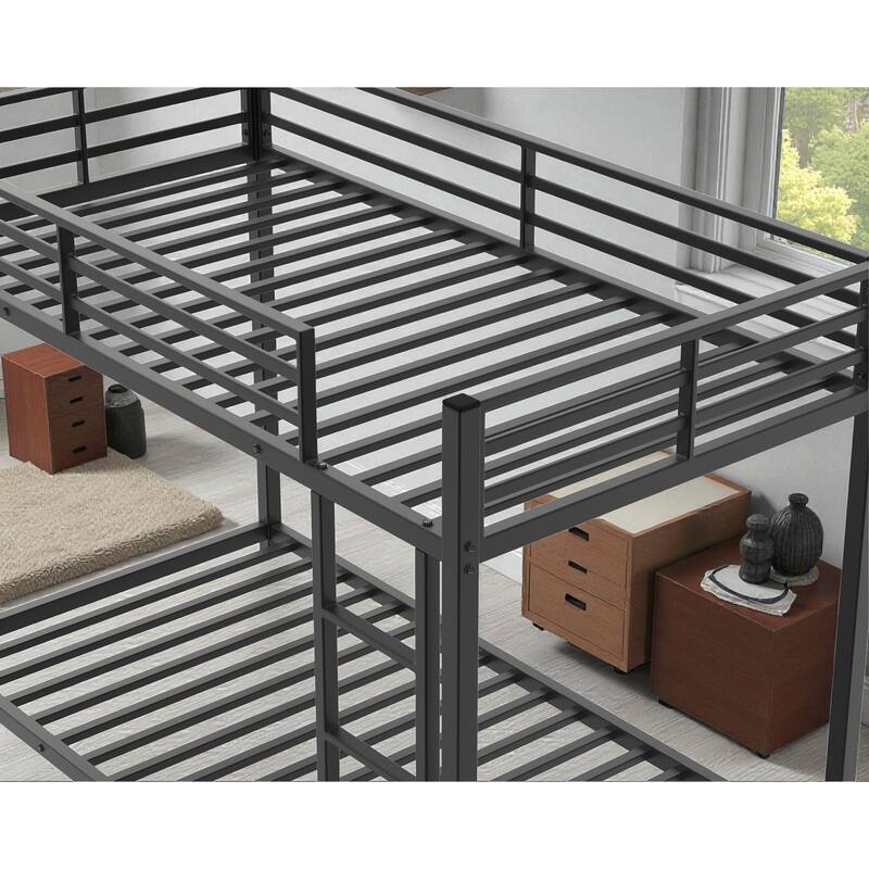 Twin Over Twin Metal Bunk Bed with Ladder, Low Profile Steel Frame, Guardrails, 250lb Upper & 350lb Lower Capacity
