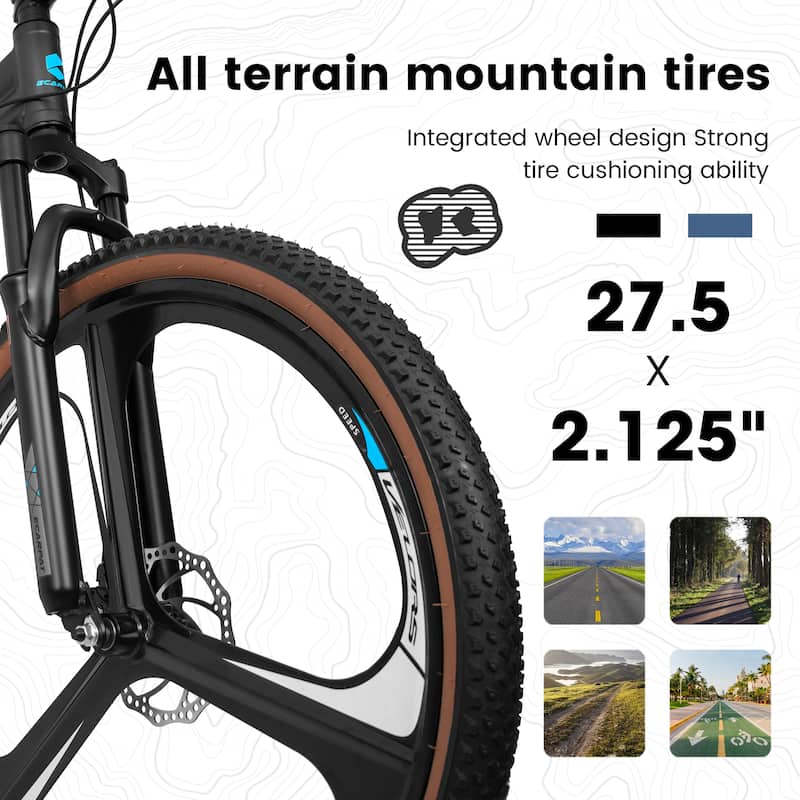 Ecarpat 27.5 Inch Mountain Bike, 21 Speed with Dual Disc Brakes, Front Suspension Fork, High Carbon Steel Frame for Men & Women