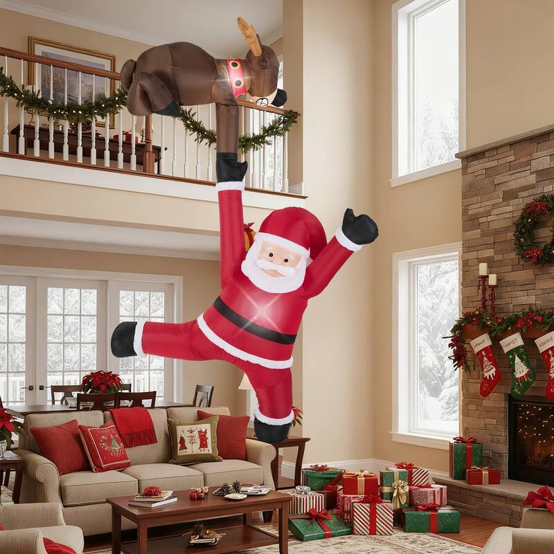 8.5 FT Christmas Inflatable Reindeer & Climbing Santa Claus