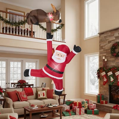 8.5 FT Christmas Inflatable Reindeer & Climbing Santa Claus