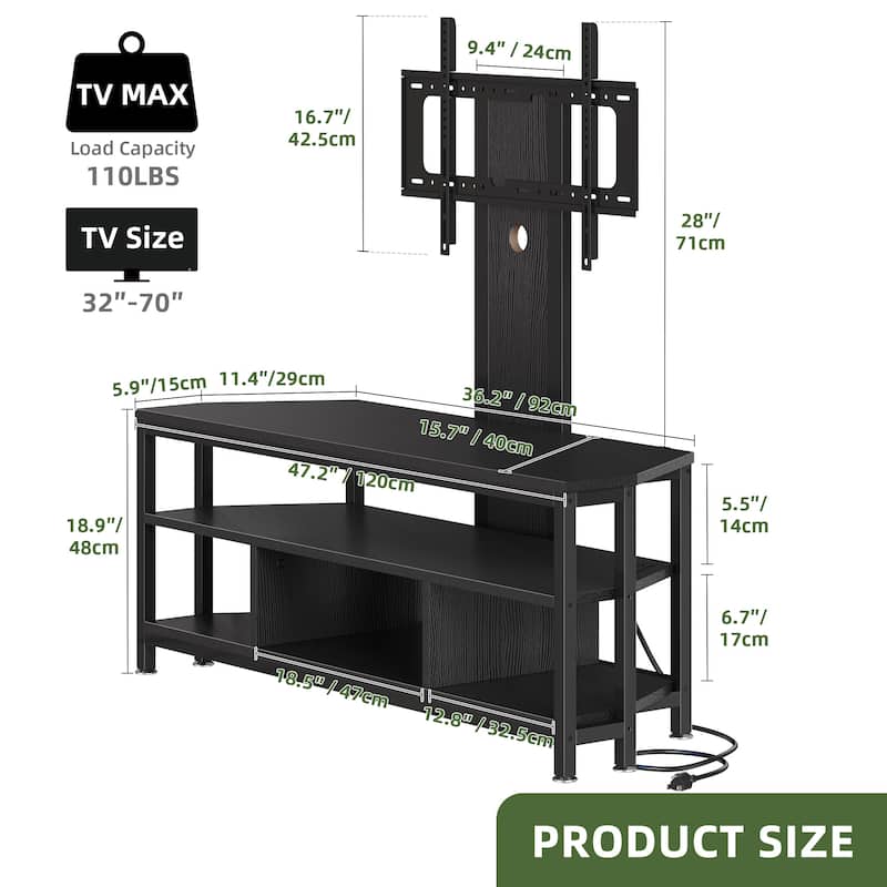 Moasis Industrial TV Stand with Mount and Storage Shelves For 32"-70" TVs