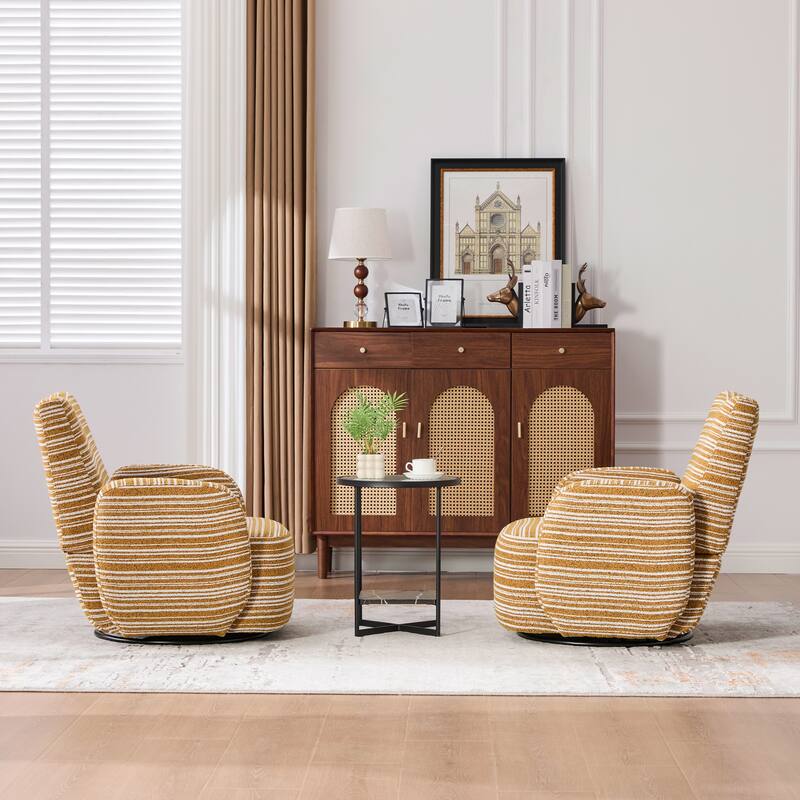 Modern Style 360° Swivel Leisure Chair Fabric Striped Armrest Swivel Chair