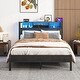 preview thumbnail 2 of 6, Full Size Platform Bed Frame with Storage Headboard, Metal Bed with Charging Station, Bookcase Storage, Noise-Free, Black