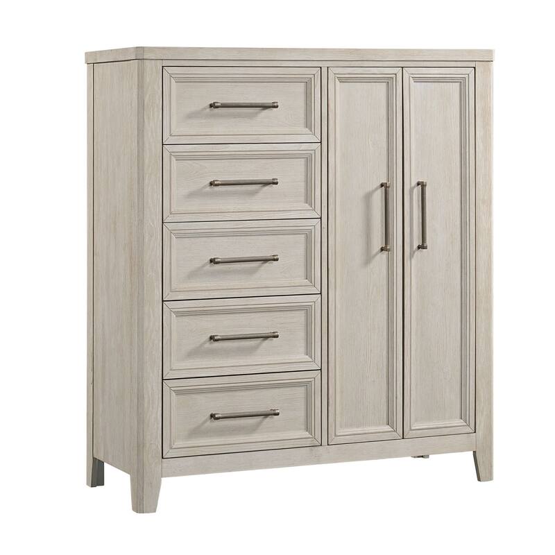 Carlson 5-Drawer Solid Pine Gentleman's Chest with Double Doors, Washed Linen