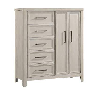 Carlson 5-Drawer Solid Pine Gentleman's Chest with Double Doors, Washed Linen