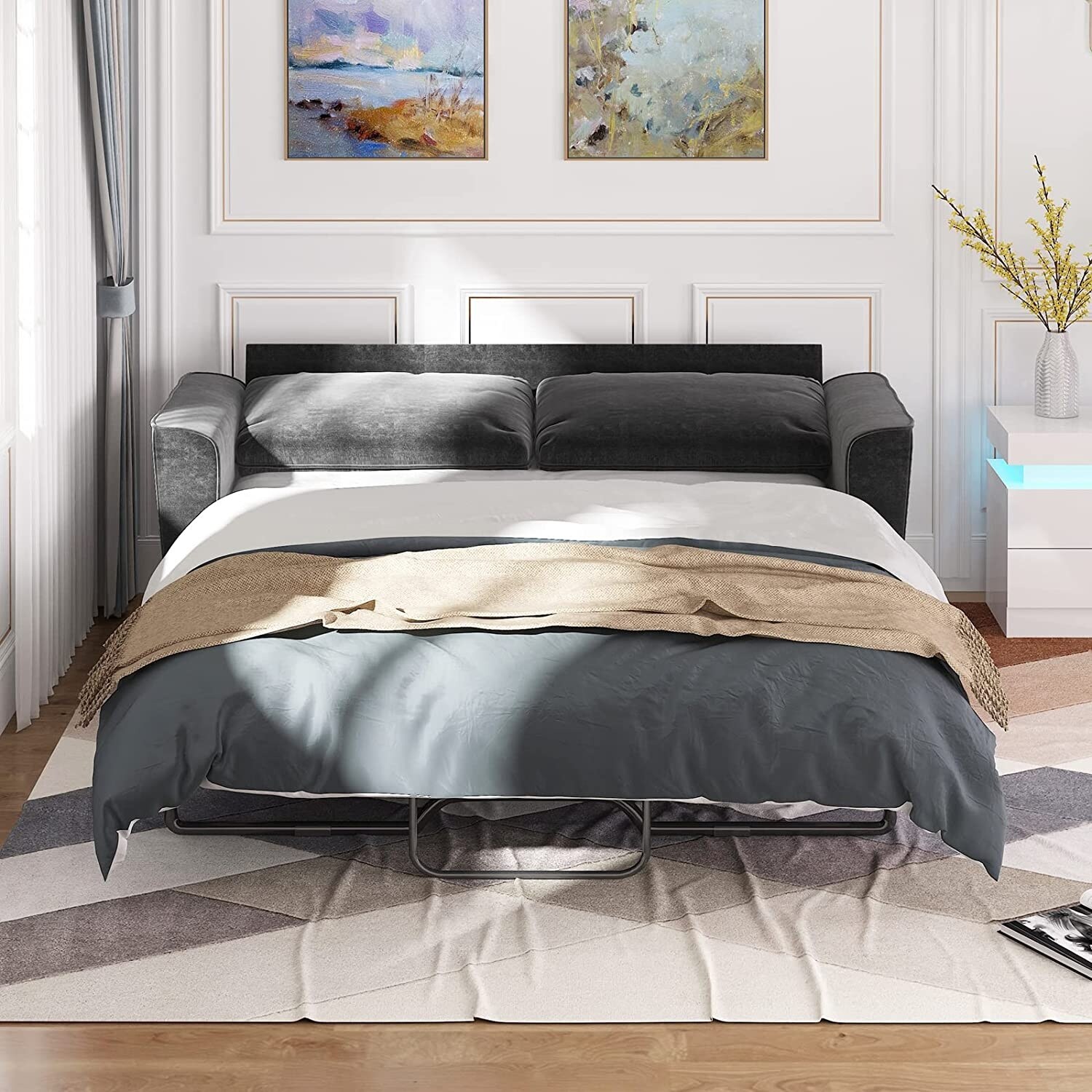 Mixoy Modern Pull Out Sofa Bed Velvet Sleeper Couch Bed with