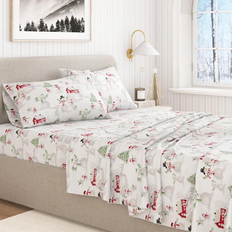 Linery & Co. Ultra-Soft Turkish Cotton Flannel Christmas Print Sheet Set