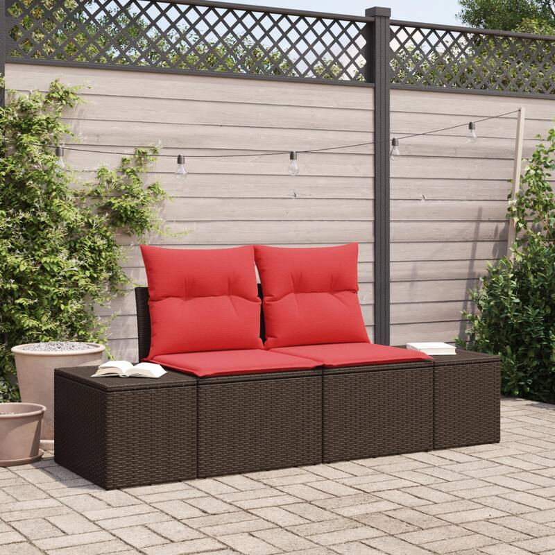 vidaXL 2-Seater Garden Sofa with Cushions Black/Brown/Grey Poly Rattan - Brown with storage