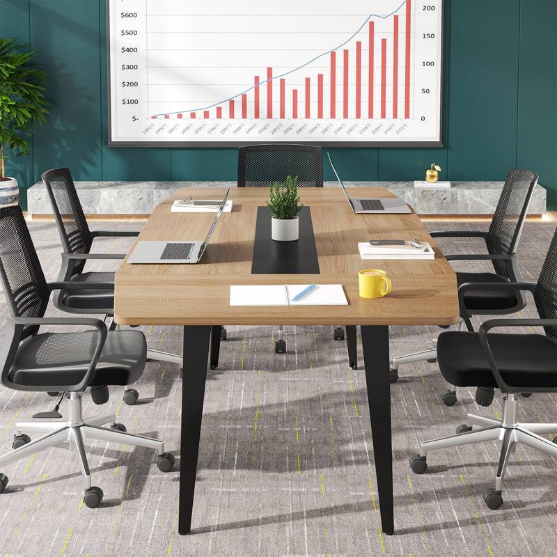6FT Conference Table, Boat Shaped Meeting Table - Light Wood Grain