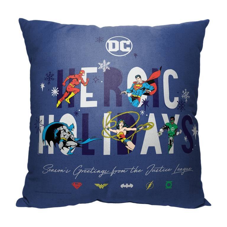 Warner Brothers DC Justice League Heroic Holidays 18 Inch Throw Pillow