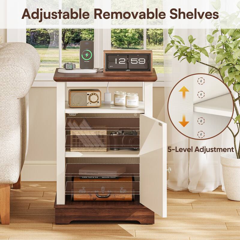 25'' Farmhouse Nightstand Swinging Door End Table With Adjustable Storage Shelf