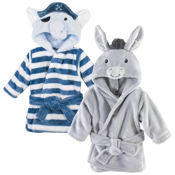 slide 1 of 1, Hudson Baby Infant Boy 2Pc Plush Animal Face Bathrobe, Pirate Elephant Donkey, 0-9 Months - Pirate Elephant Donkey - 0-9 Months 0-9 Months - Pirate Elephant Donkey