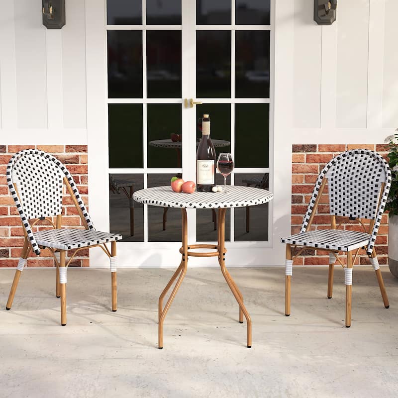 Gymax 27.5'' Outdoor Bistro Table PE Rattan Round Patio Side Table w/