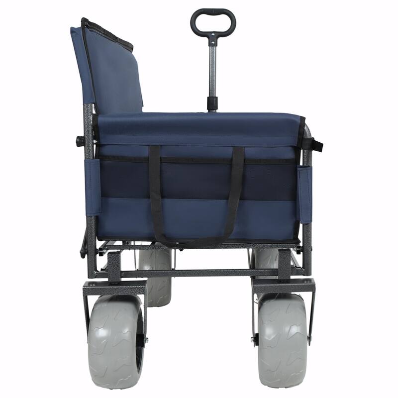 3-in-1 Folding Wagon with Bench Seat - 500lbs Capacity, 9"x4" Beach Tires