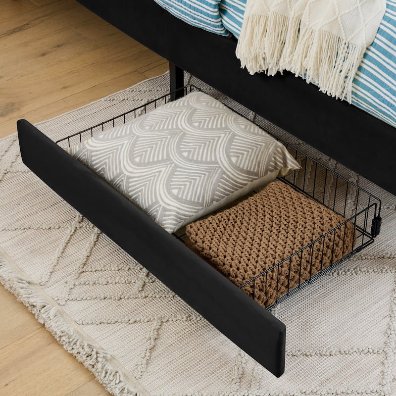 Velvet Upholstered Bed Adjustable Daybed Full Size Sleeper Sofa Bed Frame with Storage Drawers for Living Room, Guest Room