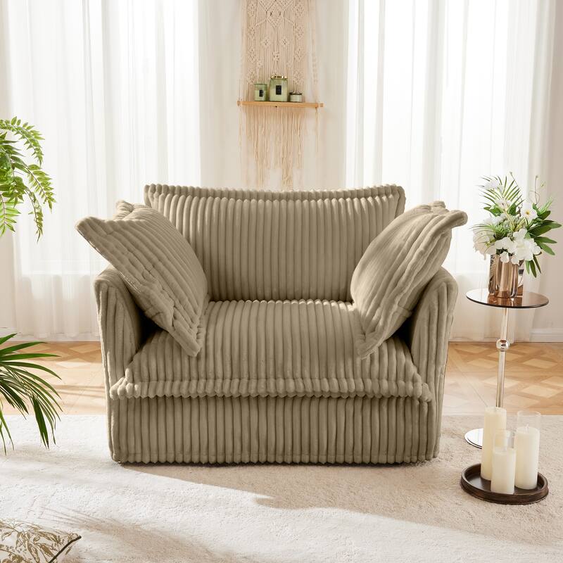 Corduroy Upholstered Armchair with Washable Covers, Deep Seat Single Couch Chair with Large Pillows, Small Space Reading Chair