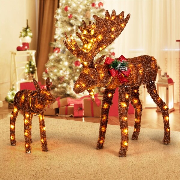 2-Piece LED Lighted Moose Family Christmas Decoration Set for Yard