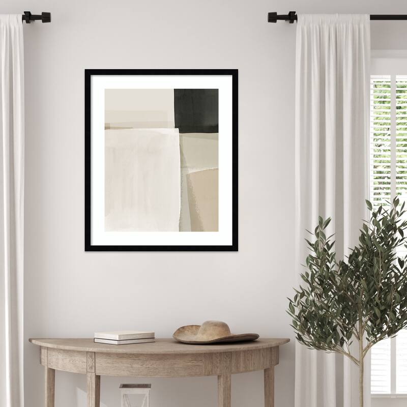 Muted Geometry in Calm Shades by Hazel J Wood Framed Wall Art Print - Svelte Noir Black