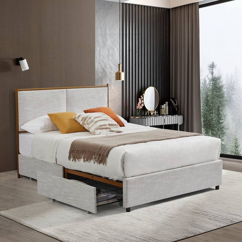 Classic Metal Platform bed with Four drawers