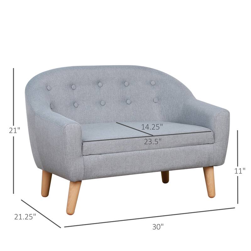 Qaba Kids Sofa Linen Fabric Wooden 2 Seat Armrest Children Chair Cozy