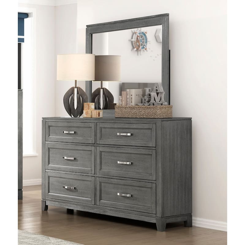 Rustic Gray Bedroom Furniture 3pc Bed Dresser Mirror Set