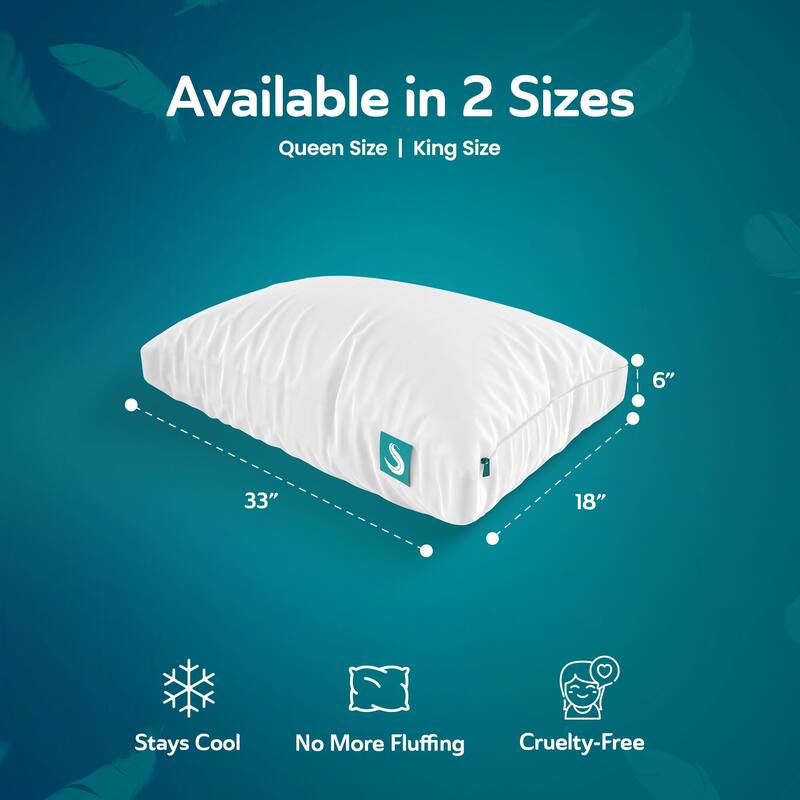 Sleepgram Bed Support Sleeping Pillow with Microfiber Cover, Queen Size, White - N/A