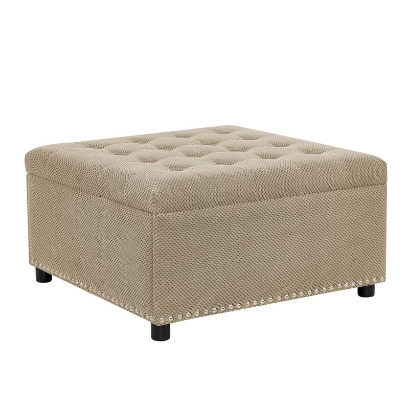 Storage Ottoman,Tufted Footstool, Nailhead Trim Ottoman, Square Storage Ottoman, Upholstered Coffee Table, Bedroom Storage