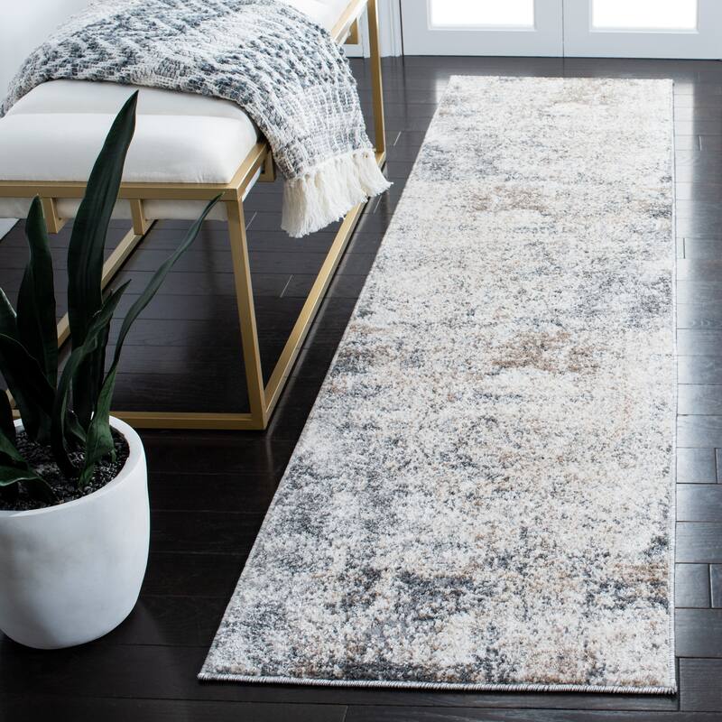 SAFAVIEH Aston Sarit Modern Abstract Rug - 2'x16' Runner - Ivory/Grey