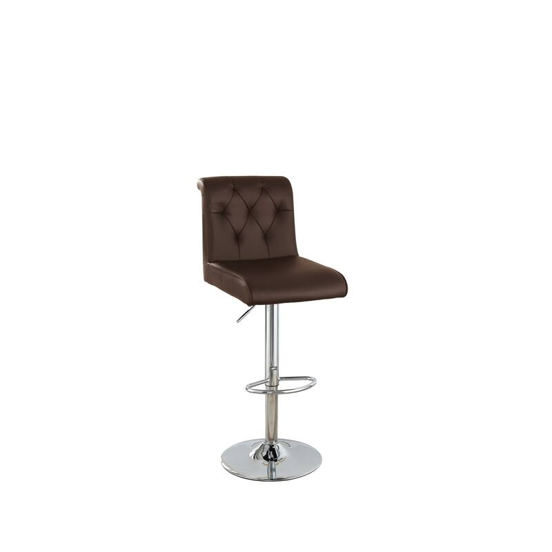 Modern Set of 2 Adjustable Bar Stools with Leather Quilted Button-Tufted Seat Back, Chrome Base for Dining Room Living Room Bar