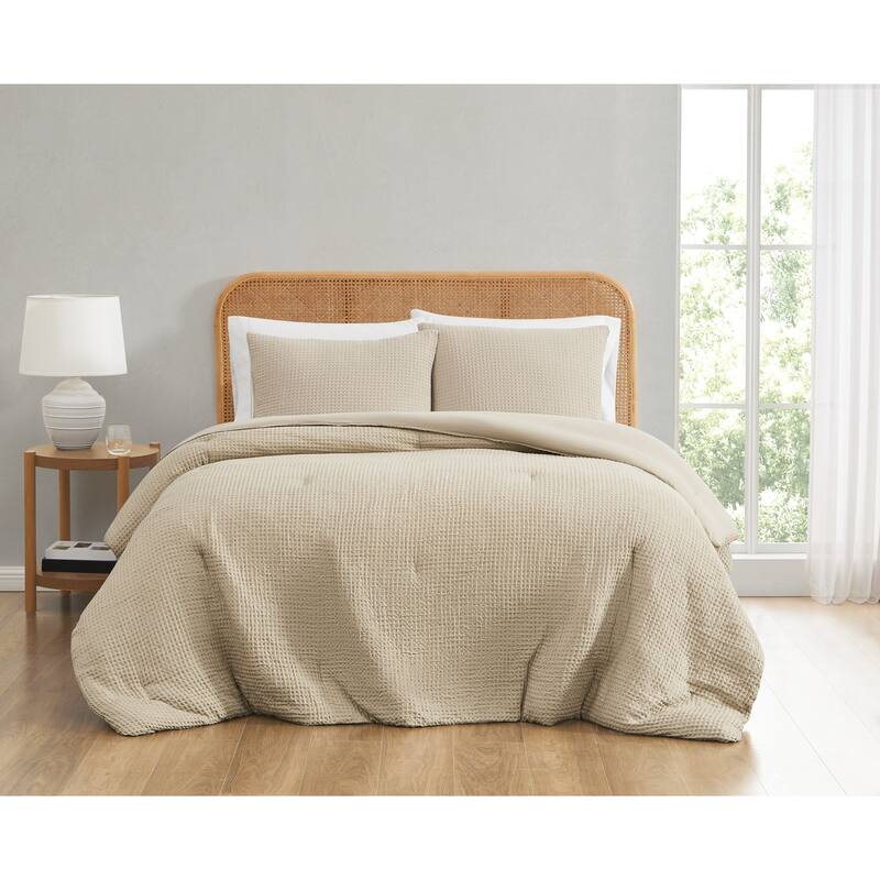 Truly Soft Textured Waffle Comforter Set - Beige - Twin - 2 Piece