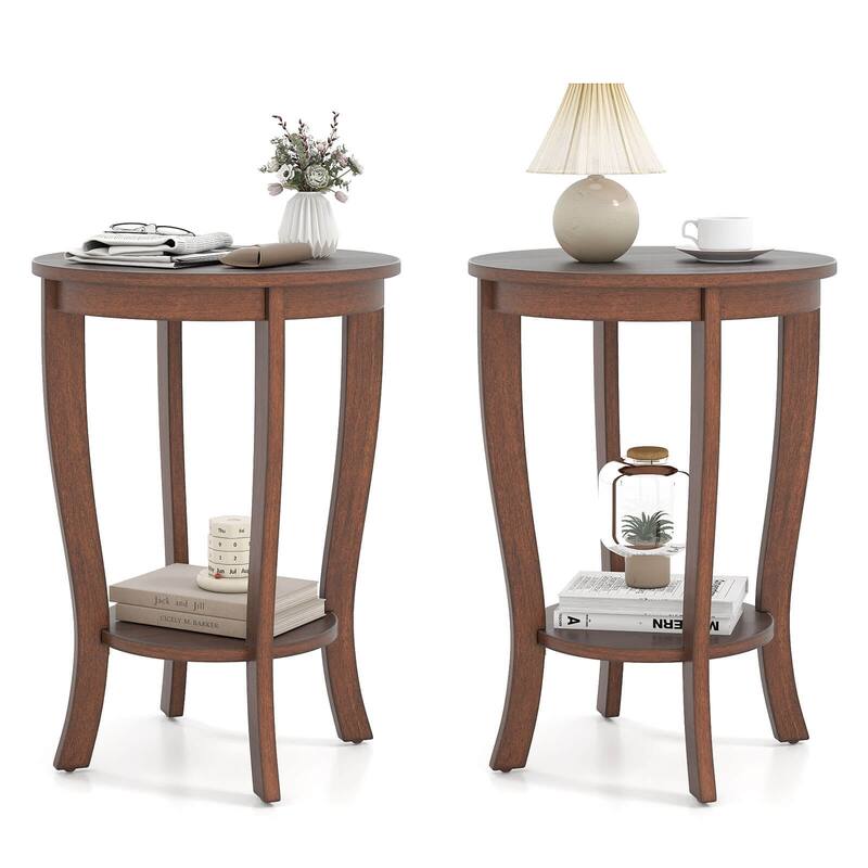 Costway 2 PCS 2-Tier End Table 18'' Round Compact Sofa Side Nightstand - See Details