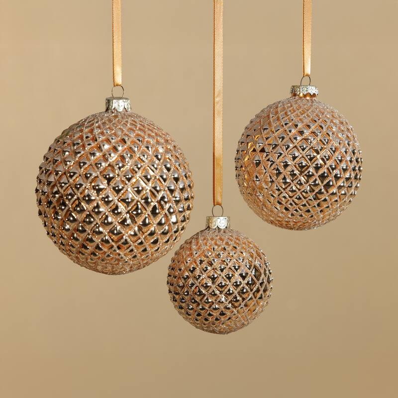 4-Piece Set Metallic 4.75" Glass Ball Christmas Ornaments