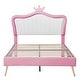 preview thumbnail 13 of 34, Full/Queen Size Upholstered Bed Frame with LED Lights,Upholstered Princess Bed With Crown Headboard